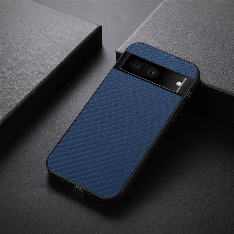 For Google Pixel 7 Scratch-resistant Drop-proof PU Leather Coated PC + TPU Case Carbon Fiber Texture Phone Cover - Blue