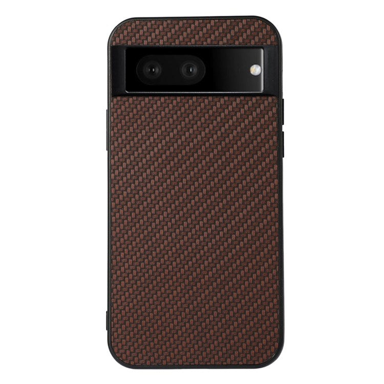 For Google Pixel 7 Scratch-resistant Drop-proof PU Leather Coated PC + TPU Case Carbon Fiber Texture Phone Cover - Brown