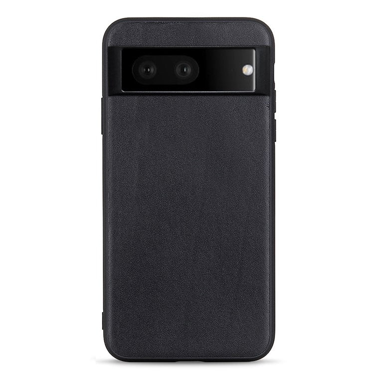 For Google Pixel 7 Ultra-thin Textured Genuine Leather Phone Case PC + TPU Hybrid Anti-drop Cover - Black