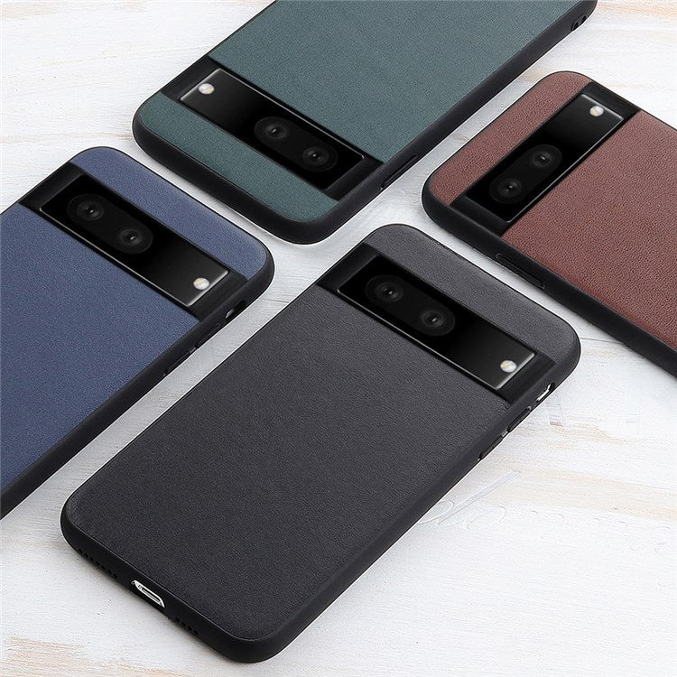 For Google Pixel 7 Ultra-thin Textured Genuine Leather Phone Case PC + TPU Hybrid Anti-drop Cover - Black