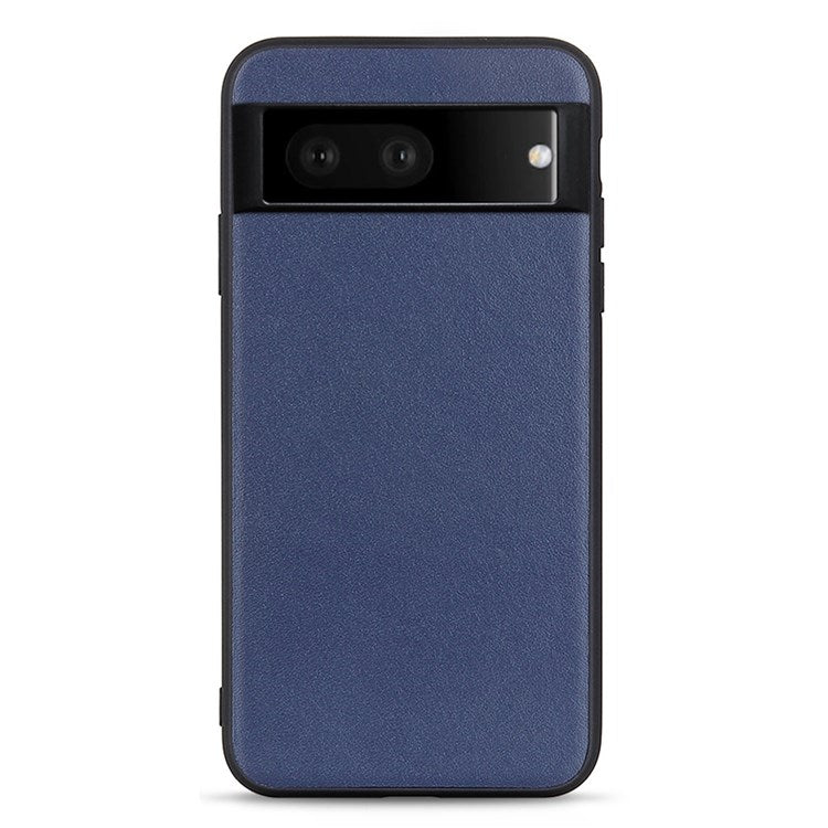 For Google Pixel 7 Ultra-thin Textured Genuine Leather Phone Case PC + TPU Hybrid Anti-drop Cover - Blue