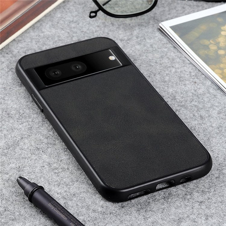 For Google Pixel 7 Textured PU Leather Cell Phone Case Anti-fingerprint Hybrid TPU + PC Cover - Black