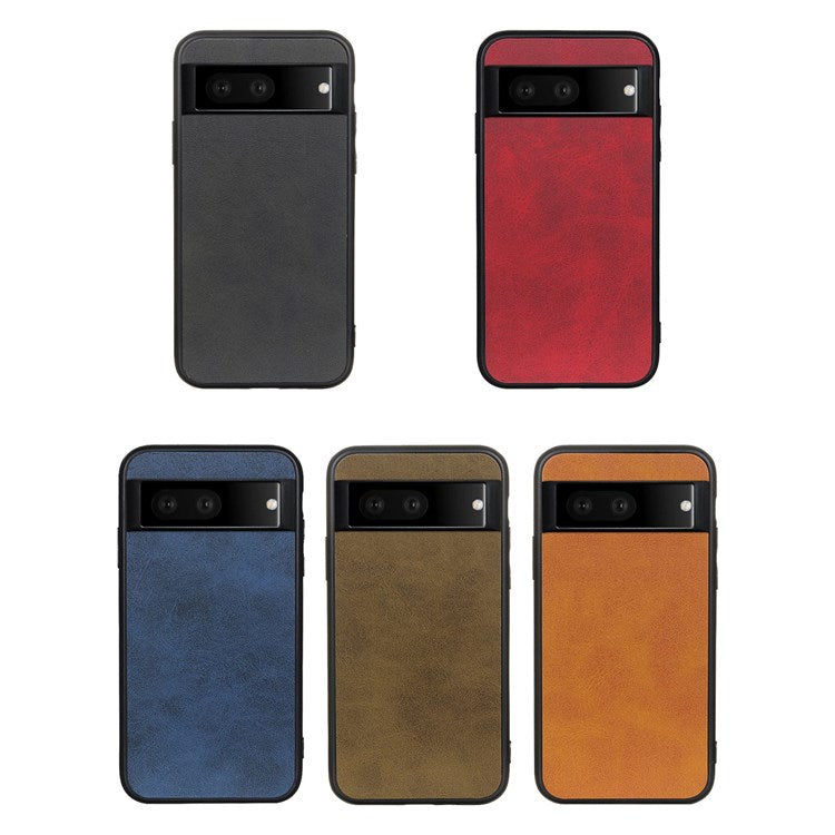 For Google Pixel 7 Textured PU Leather Cell Phone Case Anti-fingerprint Hybrid TPU + PC Cover - Black