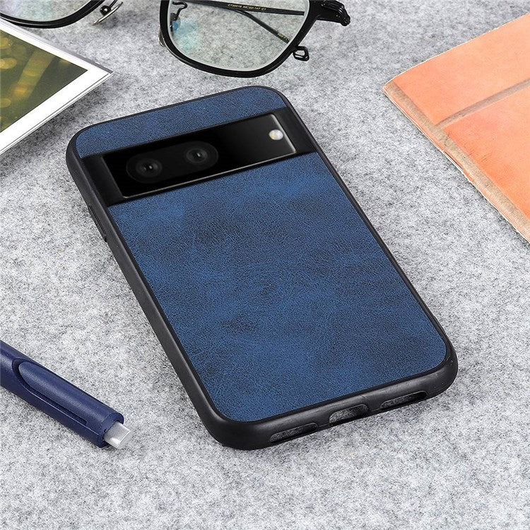 For Google Pixel 7 Textured PU Leather Cell Phone Case Anti-fingerprint Hybrid TPU + PC Cover - Blue