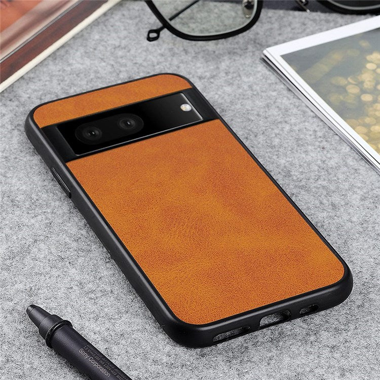 For Google Pixel 7 Textured PU Leather Cell Phone Case Anti-fingerprint Hybrid TPU + PC Cover - Brown