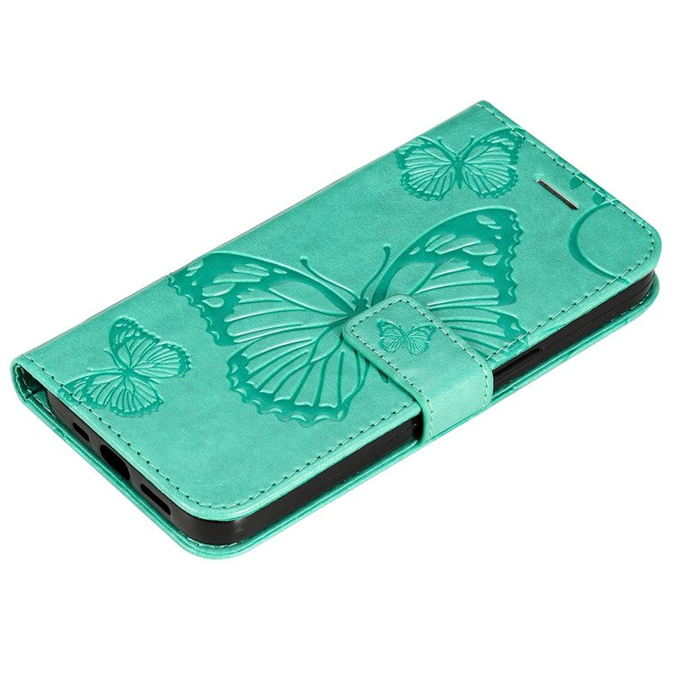 KT Imprinting Flower Series-2 Cell Phone Cover for Google Pixel 7, Anti-dust PU Leather Imprinted Butterfly Mobile Phone Case Wallet - Green