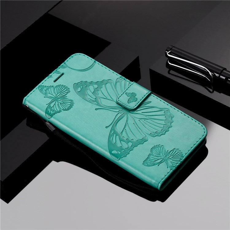 KT Imprinting Flower Series-2 Cell Phone Cover for Google Pixel 7, Anti-dust PU Leather Imprinted Butterfly Mobile Phone Case Wallet - Green