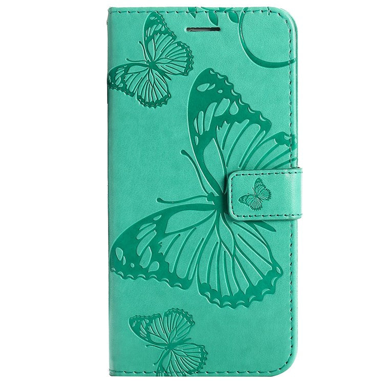 KT Imprinting Flower Series-2 Cell Phone Cover for Google Pixel 7, Anti-dust PU Leather Imprinted Butterfly Mobile Phone Case Wallet - Green