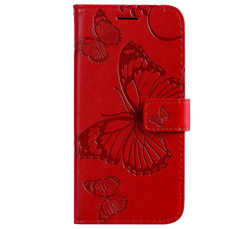 KT Imprinting Flower Series-2 Cell Phone Cover for Google Pixel 7, Anti-dust PU Leather Imprinted Butterfly Mobile Phone Case Wallet - Red