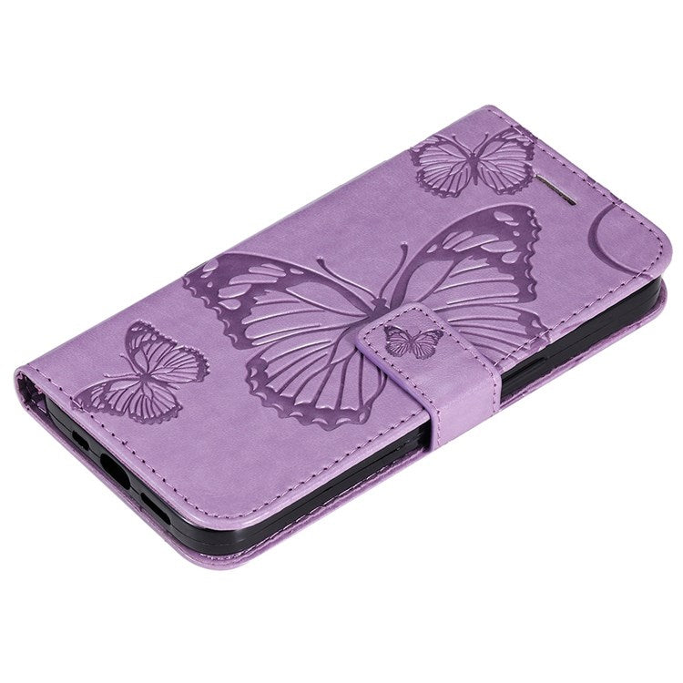 KT Imprinting Flower Series-2 Cell Phone Cover for Google Pixel 7, Anti-dust PU Leather Imprinted Butterfly Mobile Phone Case Wallet - Purple