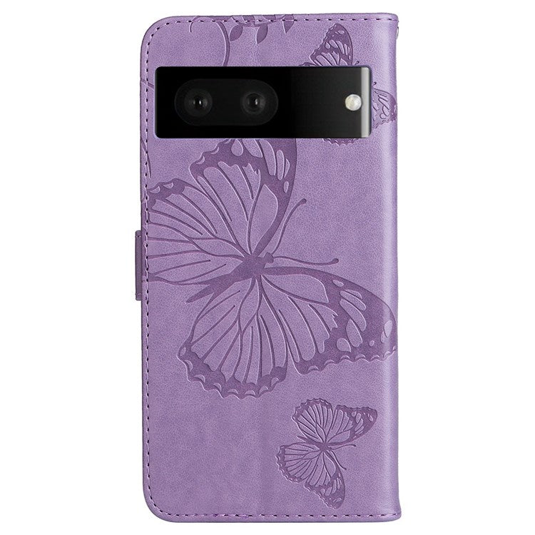 KT Imprinting Flower Series-2 Cell Phone Cover for Google Pixel 7, Anti-dust PU Leather Imprinted Butterfly Mobile Phone Case Wallet - Purple