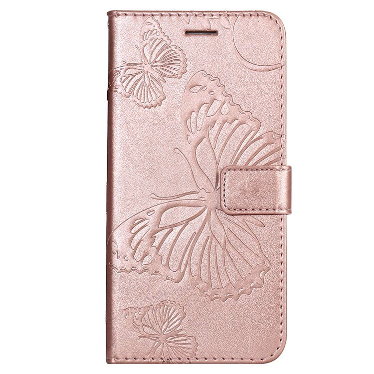 KT Imprinting Flower Series-2 Cell Phone Cover for Google Pixel 7, Anti-dust PU Leather Imprinted Butterfly Mobile Phone Case Wallet - Rose Gold