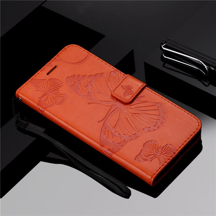 KT Imprinting Flower Series-2 Cell Phone Cover for Google Pixel 7, Anti-dust PU Leather Imprinted Butterfly Mobile Phone Case Wallet - Orange