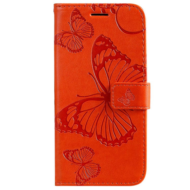 KT Imprinting Flower Series-2 Cell Phone Cover for Google Pixel 7, Anti-dust PU Leather Imprinted Butterfly Mobile Phone Case Wallet - Orange