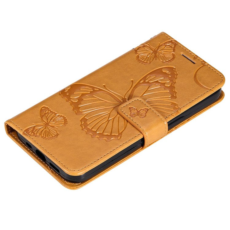 KT Imprinting Flower Series-2 Cell Phone Cover for Google Pixel 7, Anti-dust PU Leather Imprinted Butterfly Mobile Phone Case Wallet - Yellow