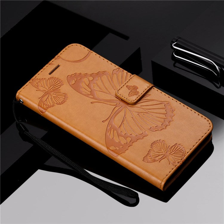 KT Imprinting Flower Series-2 Cell Phone Cover for Google Pixel 7, Anti-dust PU Leather Imprinted Butterfly Mobile Phone Case Wallet - Yellow