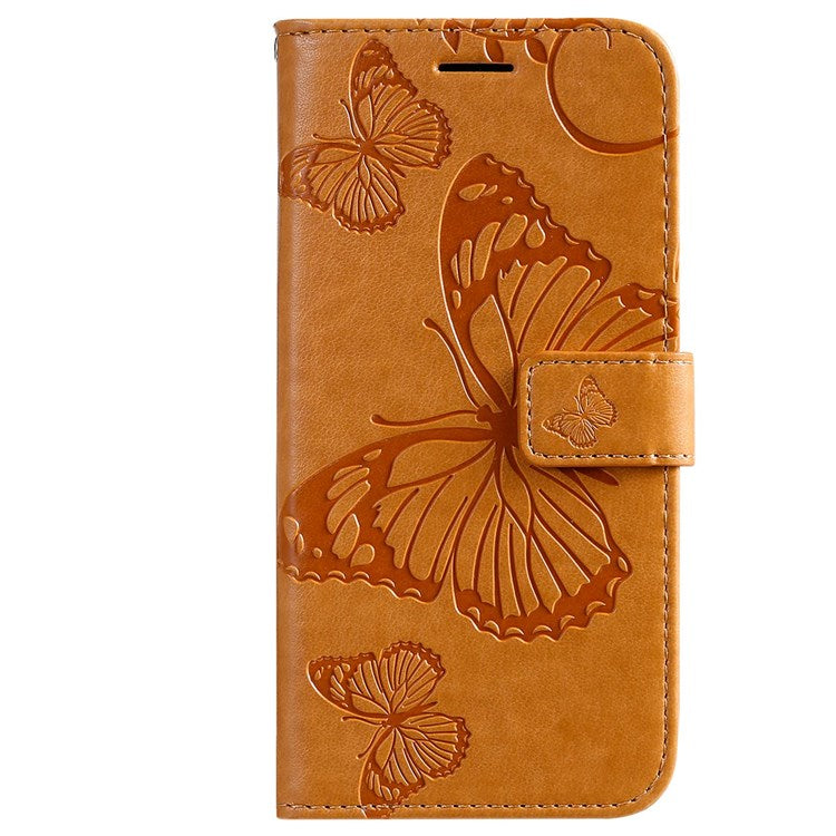 KT Imprinting Flower Series-2 Cell Phone Cover for Google Pixel 7, Anti-dust PU Leather Imprinted Butterfly Mobile Phone Case Wallet - Yellow