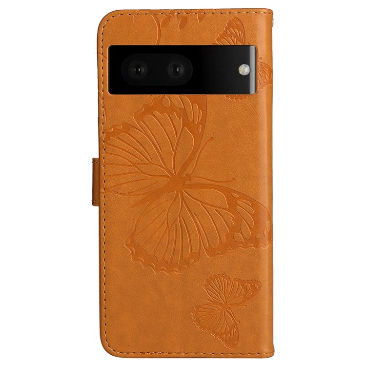 KT Imprinting Flower Series-2 Cell Phone Cover for Google Pixel 7, Anti-dust PU Leather Imprinted Butterfly Mobile Phone Case Wallet - Yellow