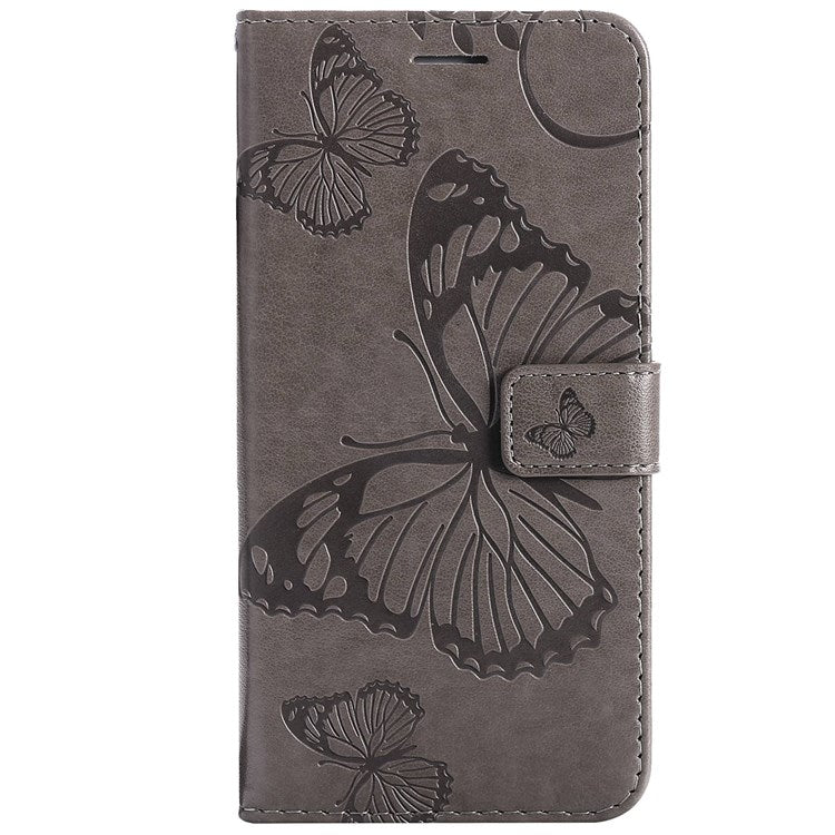 KT Imprinting Flower Series-2 Cell Phone Cover for Google Pixel 7, Anti-dust PU Leather Imprinted Butterfly Mobile Phone Case Wallet - Grey