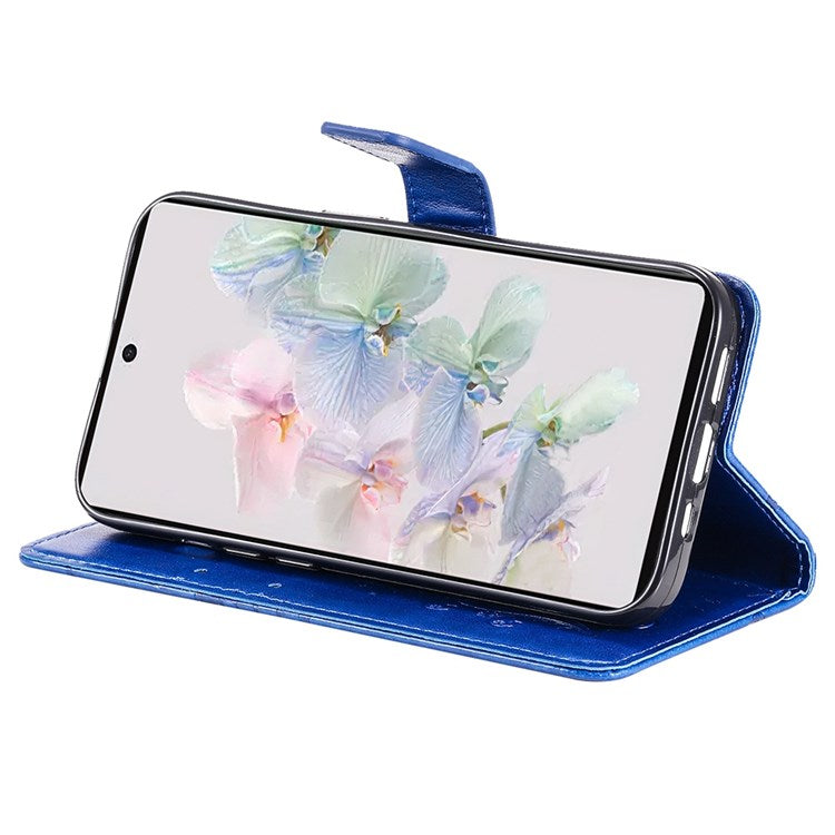 KT Imprinting Flower Series-2 Cell Phone Cover for Google Pixel 7, Anti-dust PU Leather Imprinted Butterfly Mobile Phone Case Wallet - Blue