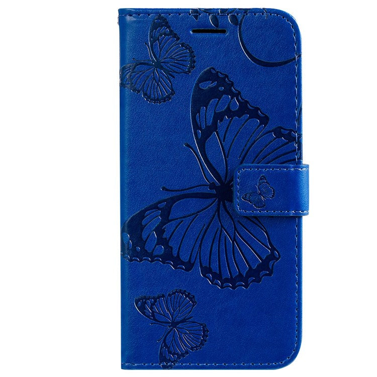 KT Imprinting Flower Series-2 Cell Phone Cover for Google Pixel 7, Anti-dust PU Leather Imprinted Butterfly Mobile Phone Case Wallet - Blue