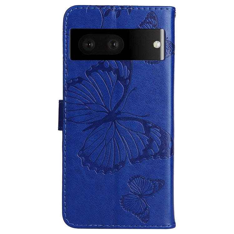 KT Imprinting Flower Series-2 Cell Phone Cover for Google Pixel 7, Anti-dust PU Leather Imprinted Butterfly Mobile Phone Case Wallet - Blue