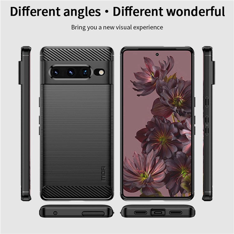 MOFI JK TPU Series-1 for Google Pixel 7 Pro 5G Soft TPU Back Cover Carbon Fiber Texture Brushed Surface Mobile Phone Bag Shell - Black