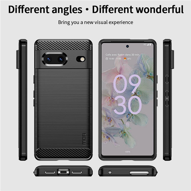 MOFI JK TPU Series-1 for Google Pixel 7 Soft TPU Shockproof Brushed Case Carbon Fiber Texture Design Phone Cover - Black