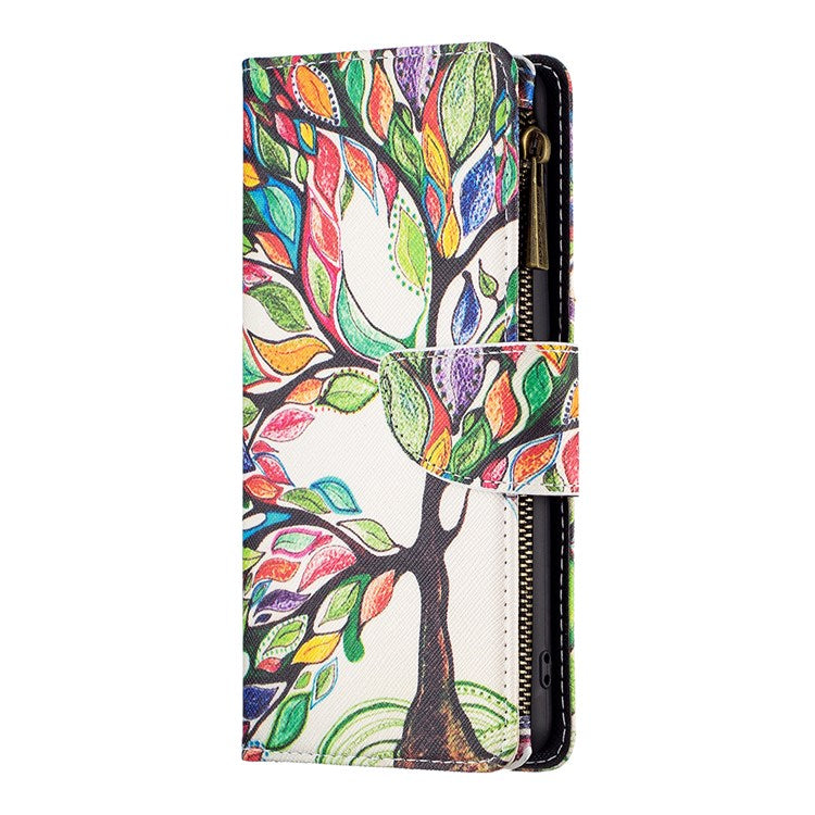 For Google Pixel 7 BF Pattern Printing Leather Series-4 03-Style Zippered Leather Phone Shell Wallet + Adjustable Stand Folio Flip Phone Case - Life Tree