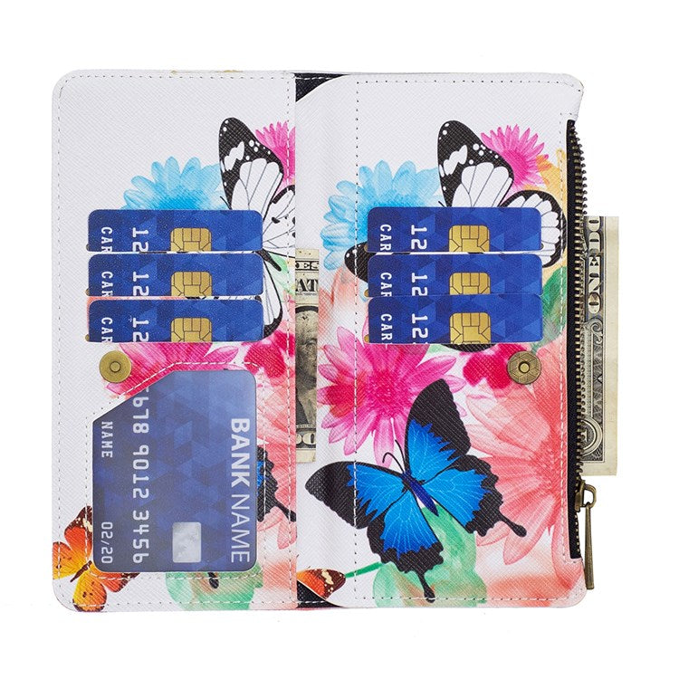 For Google Pixel 7 BF Pattern Printing Leather Series-4 03-Style Zippered Leather Phone Shell Wallet + Adjustable Stand Folio Flip Phone Case - Two Butterflies