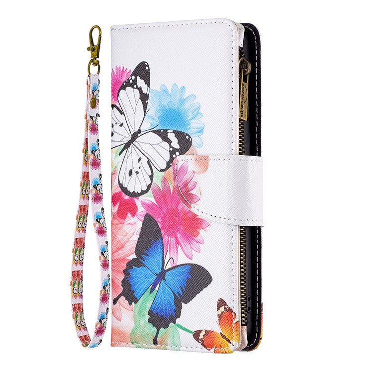 For Google Pixel 7 BF Pattern Printing Leather Series-4 03-Style Zippered Leather Phone Shell Wallet + Adjustable Stand Folio Flip Phone Case - Two Butterflies