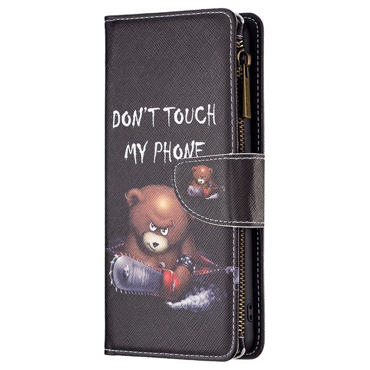 For Google Pixel 7 BF Pattern Printing Leather Series-4 03-Style Zippered Leather Phone Shell Wallet + Adjustable Stand Folio Flip Phone Case - Bear