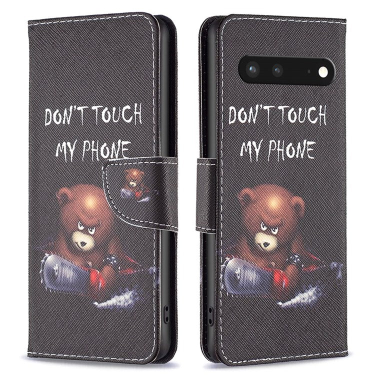 BF Pattern Printing Leather Series-1 for Google Pixel 7 PU Leather Wallet Phone Case Magnetic Clasp Imprinted Pattern Stand Protective Cover - Bear