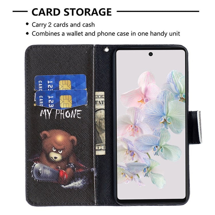 BF Pattern Printing Leather Series-1 for Google Pixel 7 PU Leather Wallet Phone Case Magnetic Clasp Imprinted Pattern Stand Protective Cover - Bear