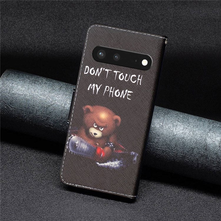 BF Pattern Printing Leather Series-1 for Google Pixel 7 PU Leather Wallet Phone Case Magnetic Clasp Imprinted Pattern Stand Protective Cover - Bear