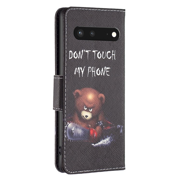 BF Pattern Printing Leather Series-1 for Google Pixel 7 PU Leather Wallet Phone Case Magnetic Clasp Imprinted Pattern Stand Protective Cover - Bear