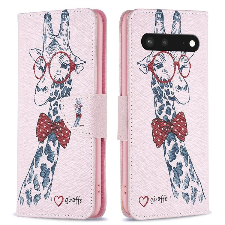 BF Pattern Printing Leather Series-1 for Google Pixel 7 PU Leather Wallet Phone Case Magnetic Clasp Imprinted Pattern Stand Protective Cover - Giraffe