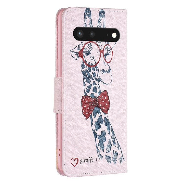 BF Pattern Printing Leather Series-1 for Google Pixel 7 PU Leather Wallet Phone Case Magnetic Clasp Imprinted Pattern Stand Protective Cover - Giraffe