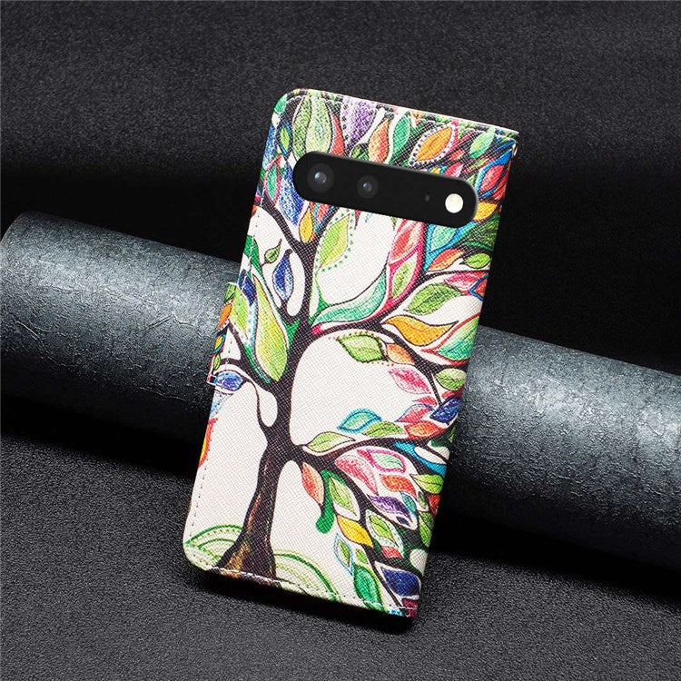 BF Pattern Printing Leather Series-1 for Google Pixel 7 PU Leather Wallet Phone Case Magnetic Clasp Imprinted Pattern Stand Protective Cover - Life Tree