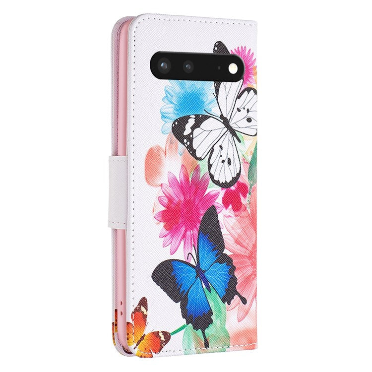 BF Pattern Printing Leather Series-1 for Google Pixel 7 PU Leather Wallet Phone Case Magnetic Clasp Imprinted Pattern Stand Protective Cover - Two Butterflies