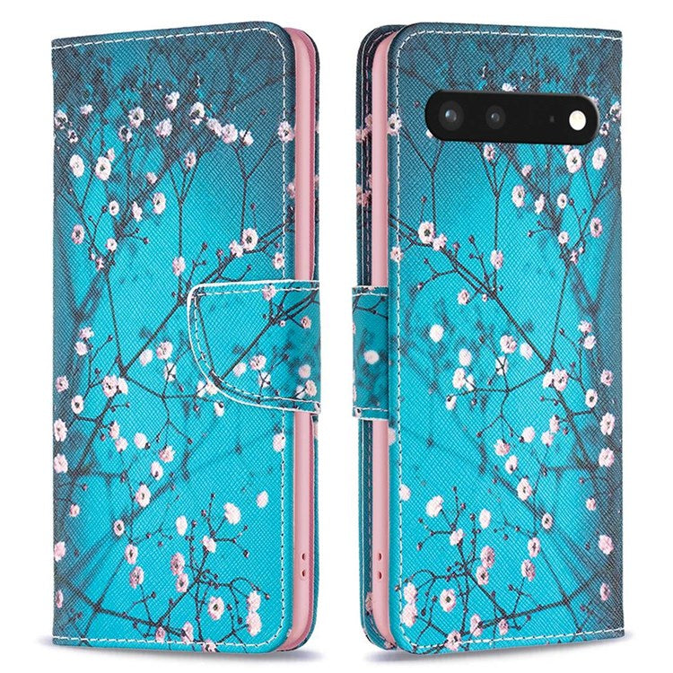 BF Pattern Printing Leather Series-1 for Google Pixel 7 PU Leather Wallet Phone Case Magnetic Clasp Imprinted Pattern Stand Protective Cover -  Plum Blossom