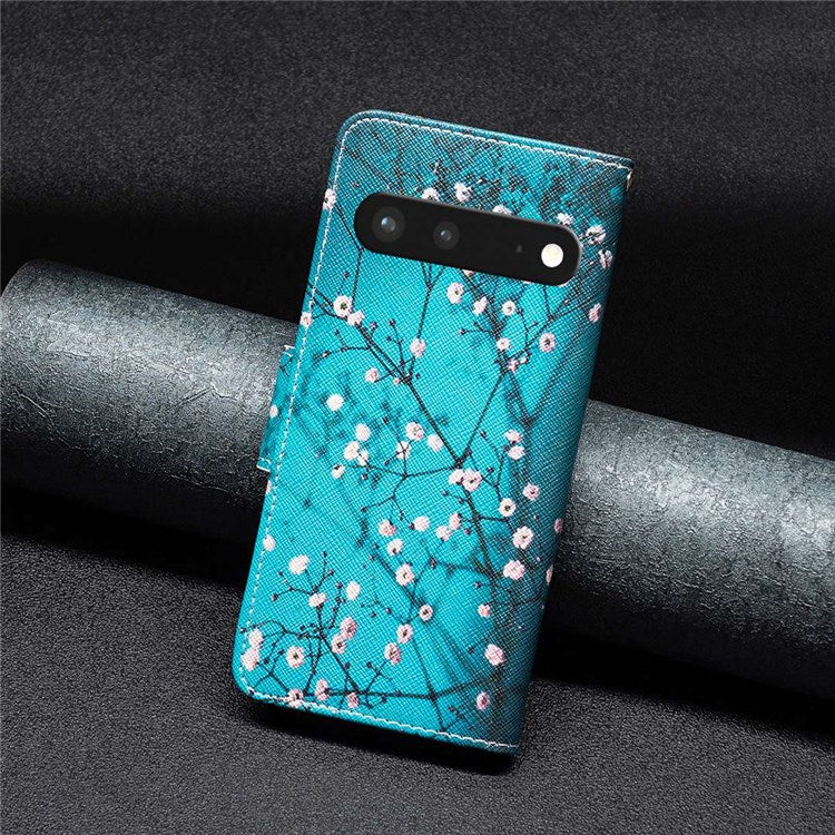 BF Pattern Printing Leather Series-1 for Google Pixel 7 PU Leather Wallet Phone Case Magnetic Clasp Imprinted Pattern Stand Protective Cover -  Plum Blossom