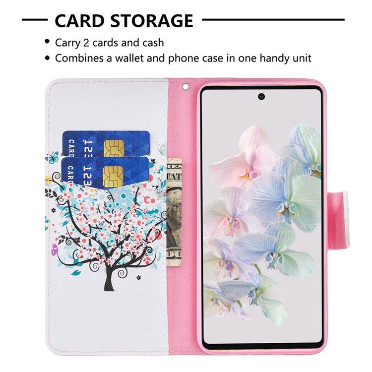 BF Pattern Printing Leather Series-1 for Google Pixel 7 PU Leather Wallet Phone Case Magnetic Clasp Imprinted Pattern Stand Protective Cover - Flower Tree