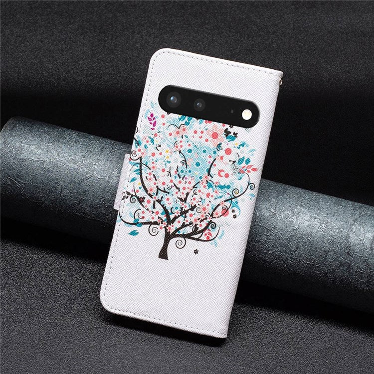 BF Pattern Printing Leather Series-1 for Google Pixel 7 PU Leather Wallet Phone Case Magnetic Clasp Imprinted Pattern Stand Protective Cover - Flower Tree