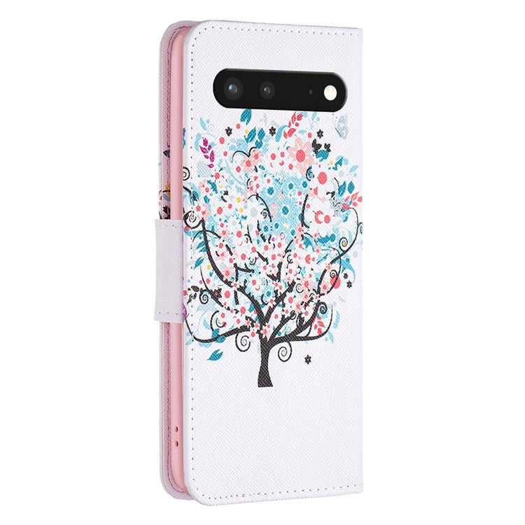 BF Pattern Printing Leather Series-1 for Google Pixel 7 PU Leather Wallet Phone Case Magnetic Clasp Imprinted Pattern Stand Protective Cover - Flower Tree