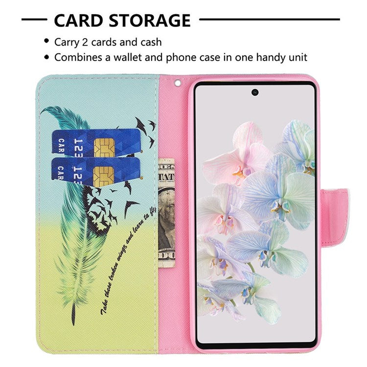 BF Pattern Printing Leather Series-1 for Google Pixel 7 PU Leather Wallet Phone Case Magnetic Clasp Imprinted Pattern Stand Protective Cover - Feather and Birds