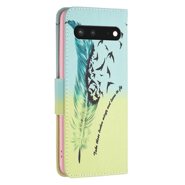 BF Pattern Printing Leather Series-1 for Google Pixel 7 PU Leather Wallet Phone Case Magnetic Clasp Imprinted Pattern Stand Protective Cover - Feather and Birds