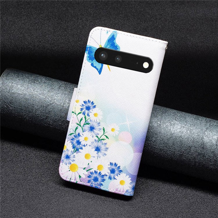 BF Pattern Printing Leather Series-1 for Google Pixel 7 PU Leather Wallet Phone Case Magnetic Clasp Imprinted Pattern Stand Protective Cover - Butterfly and Flowers