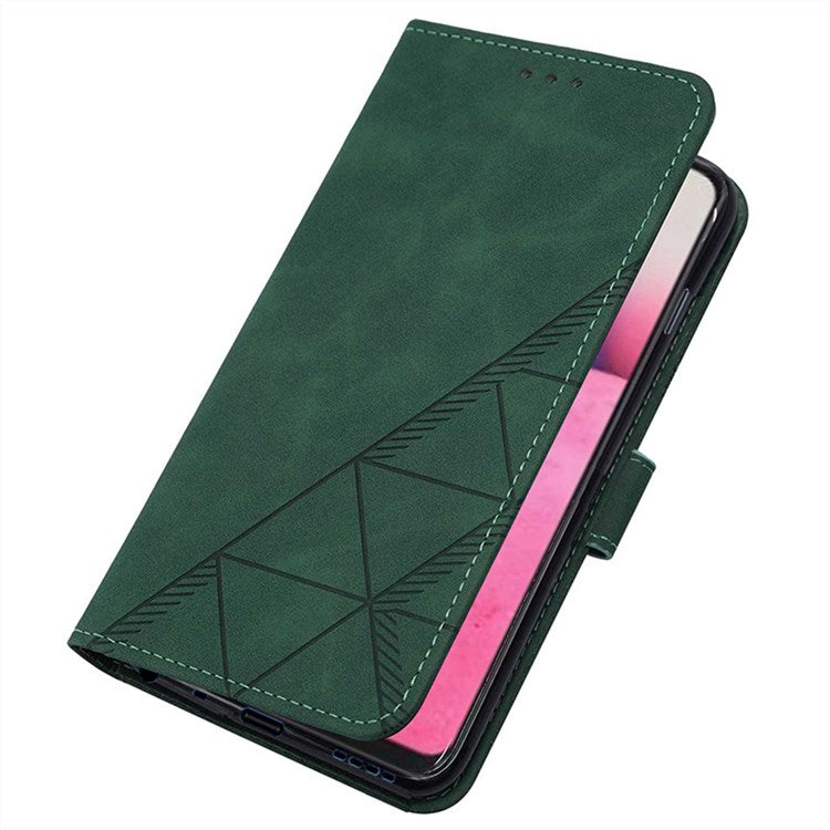 YB Imprinting Series-2 for Google Pixel 7 Stand Wallet Case PU Leather Imprinting Lines Cover with Shoulder Strap - Blackish Green