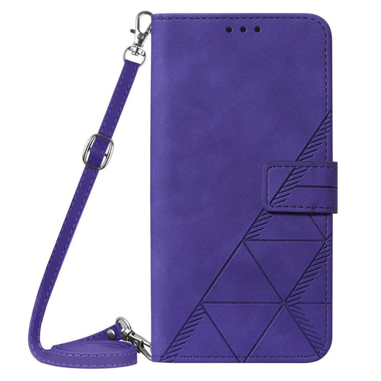 YB Imprinting Series-2 for Google Pixel 7 Stand Wallet Case PU Leather Imprinting Lines Cover with Shoulder Strap - Purple